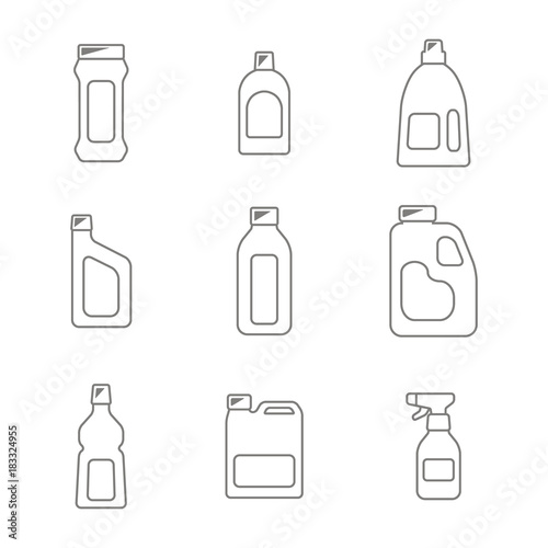 icons set with bottles with cleaning chemical products  for your design