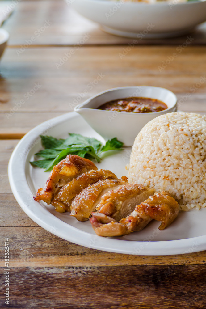 Thai grilled chicken rice. Thai grilled chicken rice.