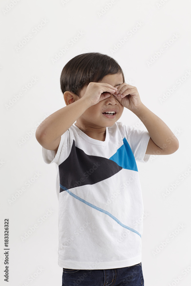 boy using hand binocular boy using hand binocular