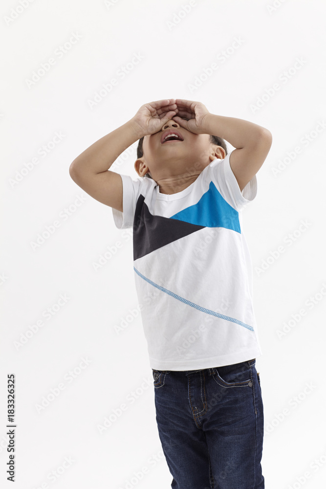 boy using hand binocular boy using hand binocular