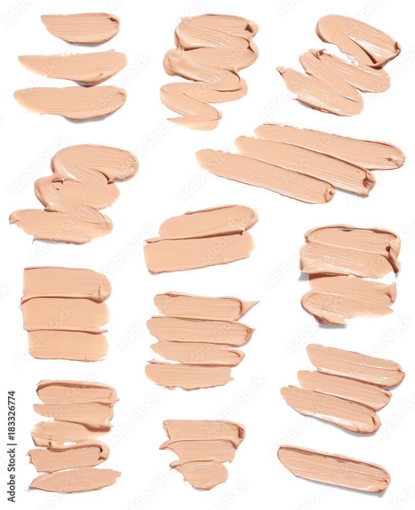 Set of makeup foundation smears isolated on white background Set of makeup foundation smears isolated on white background