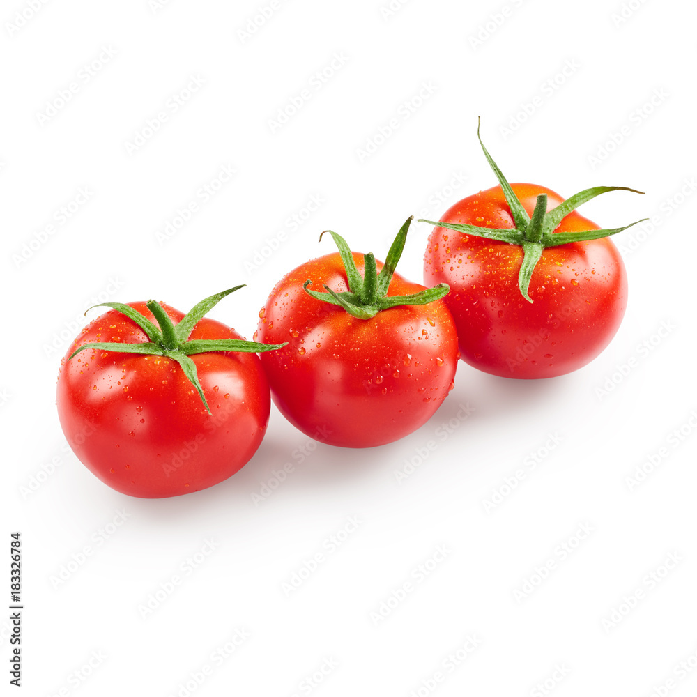 Tomatoes with drops of water isolated on white background Tomatoes with drops of water isolated on white background