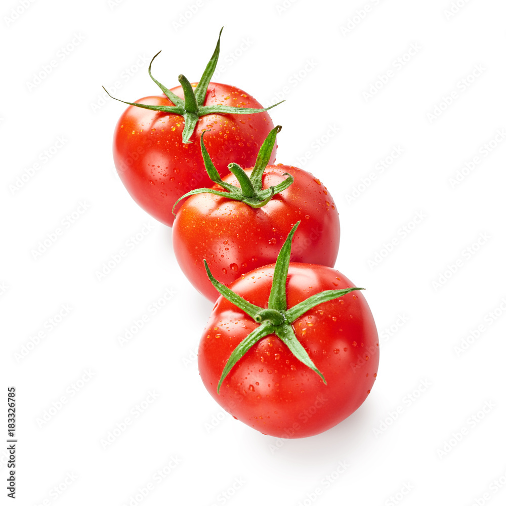 Tomatoes with drops of water isolated on white background Tomatoes with drops of water isolated on white background