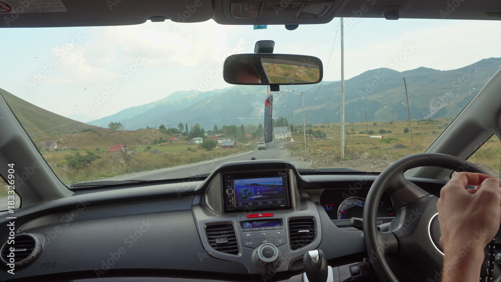 Tbilisi, Georgia - 14 September 2017: Inside a car. A GPS module is on. Close-up shot