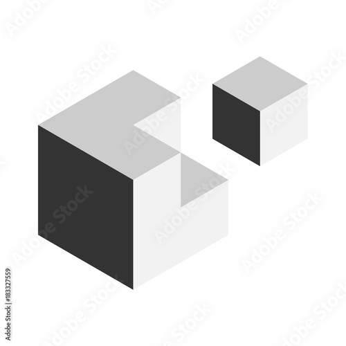 Solution design element concept. Block of 3D cubes with last piece outside. Vector illustration.