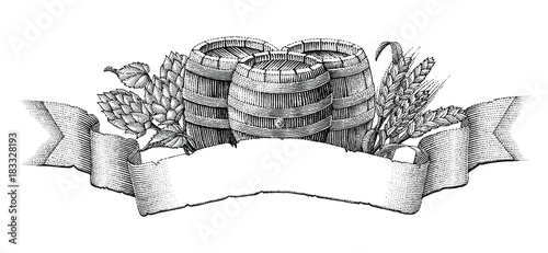 Beer label hand drawing vintage engraving style on white background