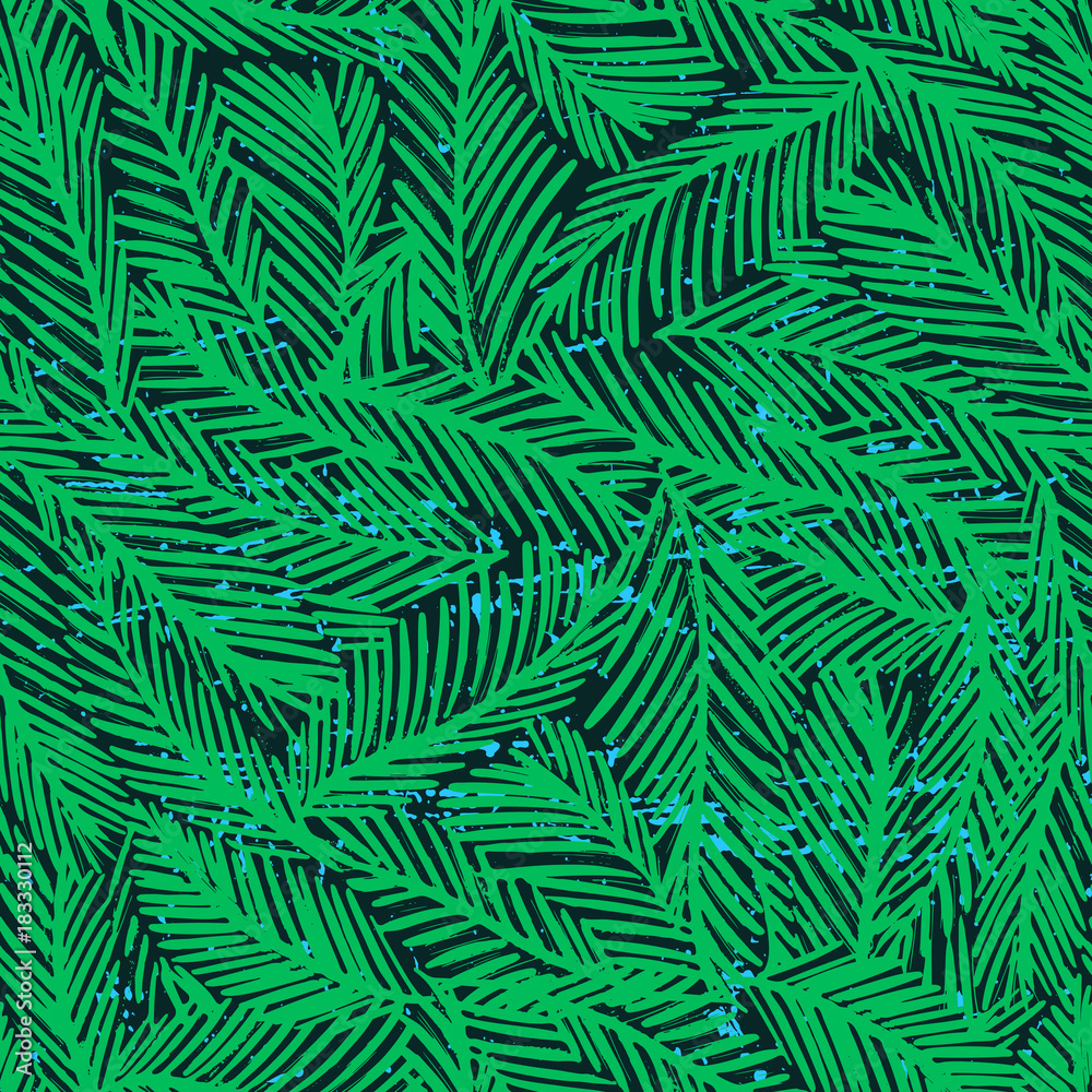Ink hand drawn seamless pattern with fir tree branches