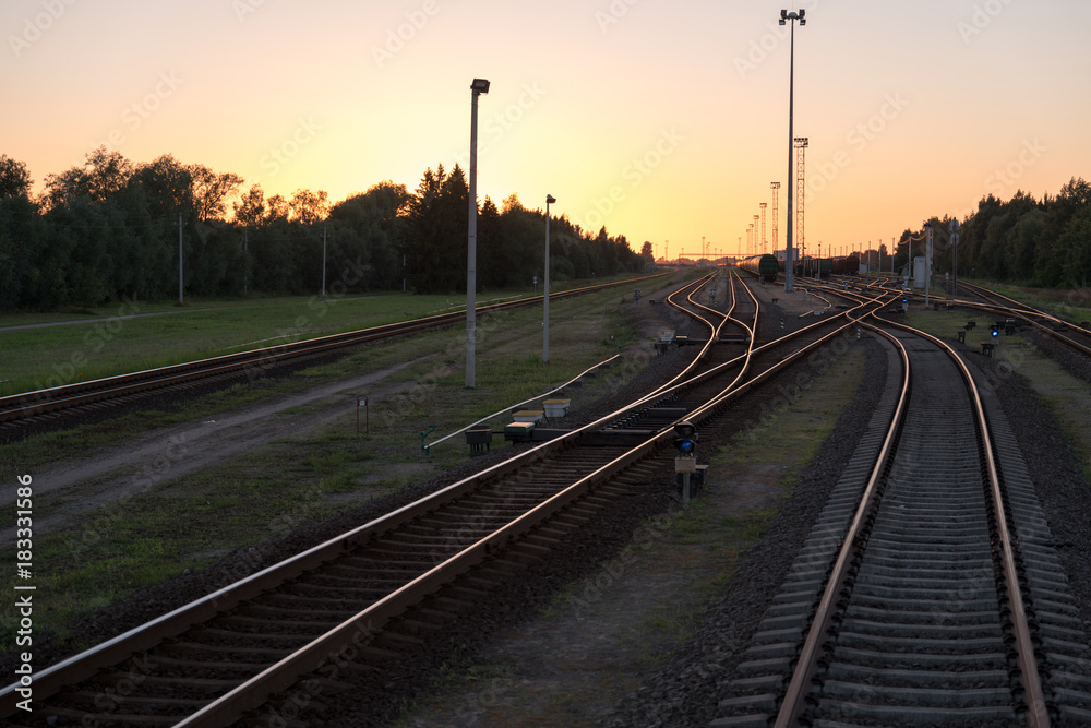 Train rails are sunset