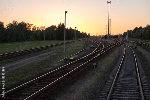 Train rails are sunset