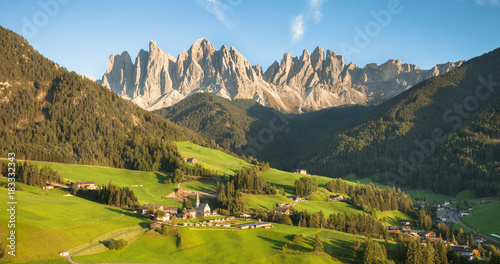 Small Italian mountain town of St. Magdalena in Val di Funes at sunset © TPhotography