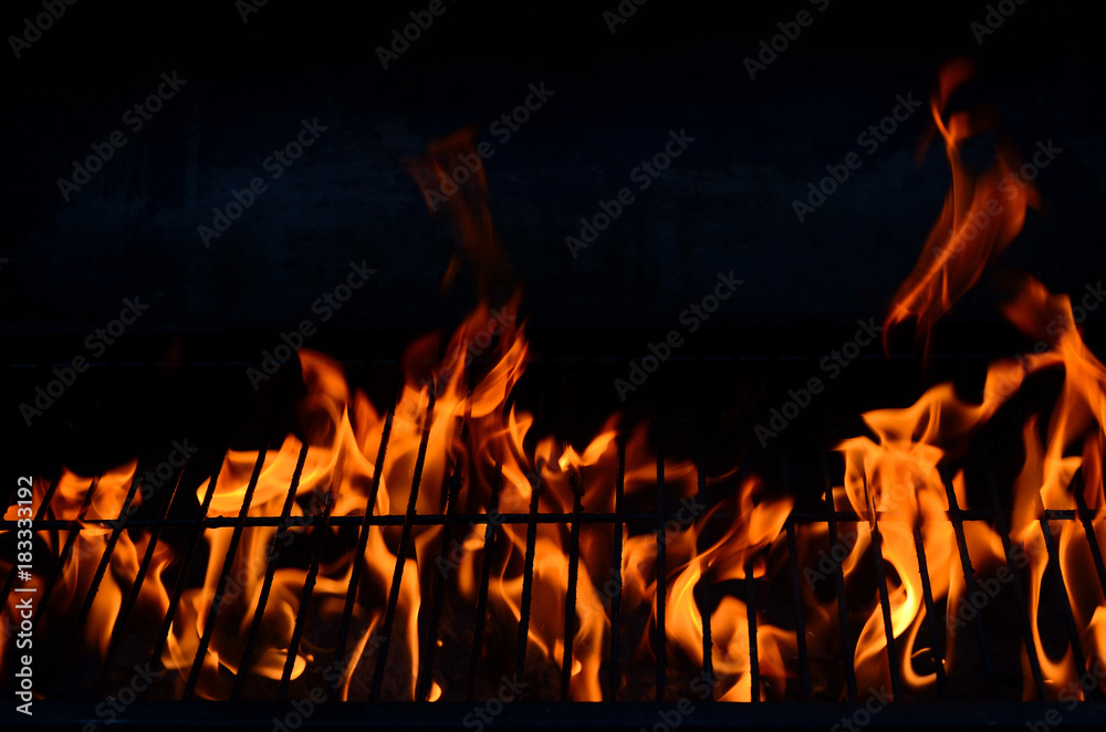 Black background with flames (red-hot grill) - obrazy, fototapety, plakaty 
