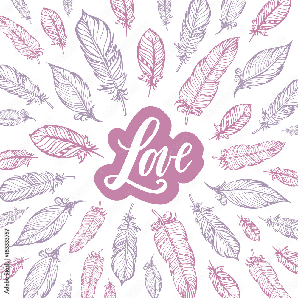 Typography poster lettering love and feathers