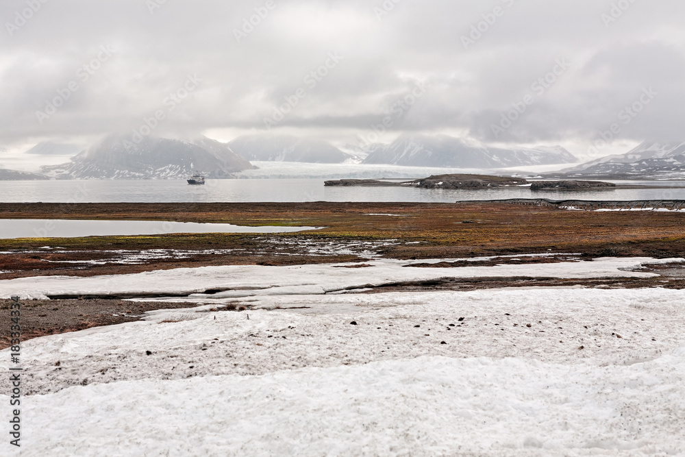 Tundra and mountains from Ny Alesund, Svalbard islands