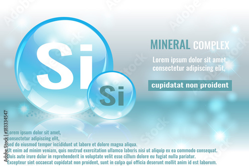Mineral si, Silicium complex with chemical element symbol. Pharmaceutic, medical background with space for text.