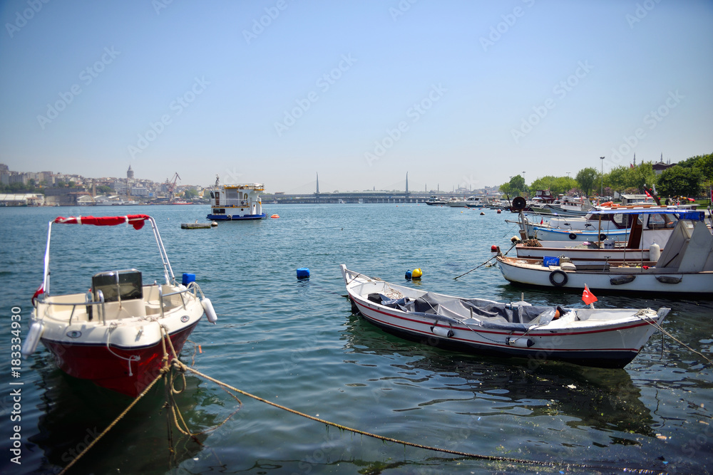 Boats in the Golden Horn Bay 