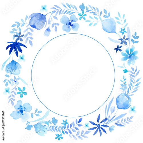 Watercolor blue floral background