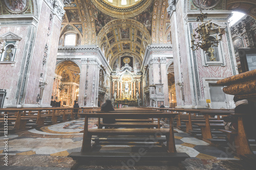 Beautiful ceiling above Gesu Nuovo  Italian  New Jesus  church in Naples  Italy