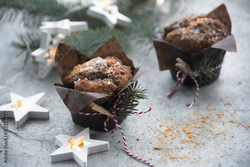 muffins and christmas decoration 