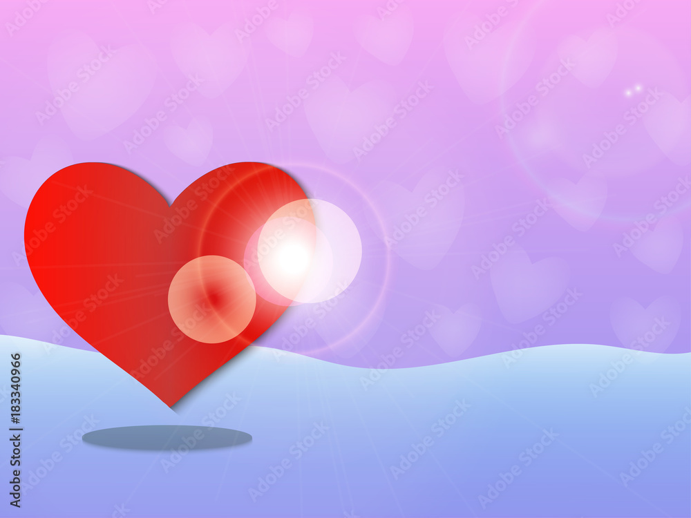 Red paper cut or paper art heart shape balloon floating with flare light on sweet blue and pink color background vector and illustration for Valentine, Love, and wedding card or element Red paper cut or paper art heart shape balloon floating with flare light on sweet blue and pink color background vector and illustration for Valentine, Love, and wedding card or element