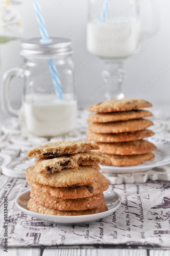 Cookies with sesame and milk chocolate Cookies with sesame and milk chocolate