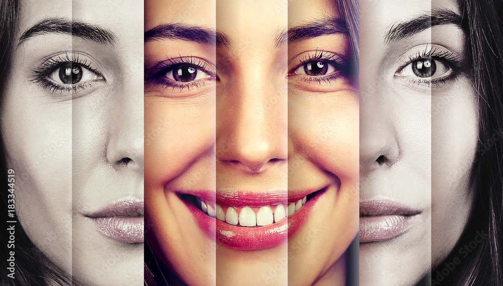 Naklejka premium Serious woman hiding happy emotions