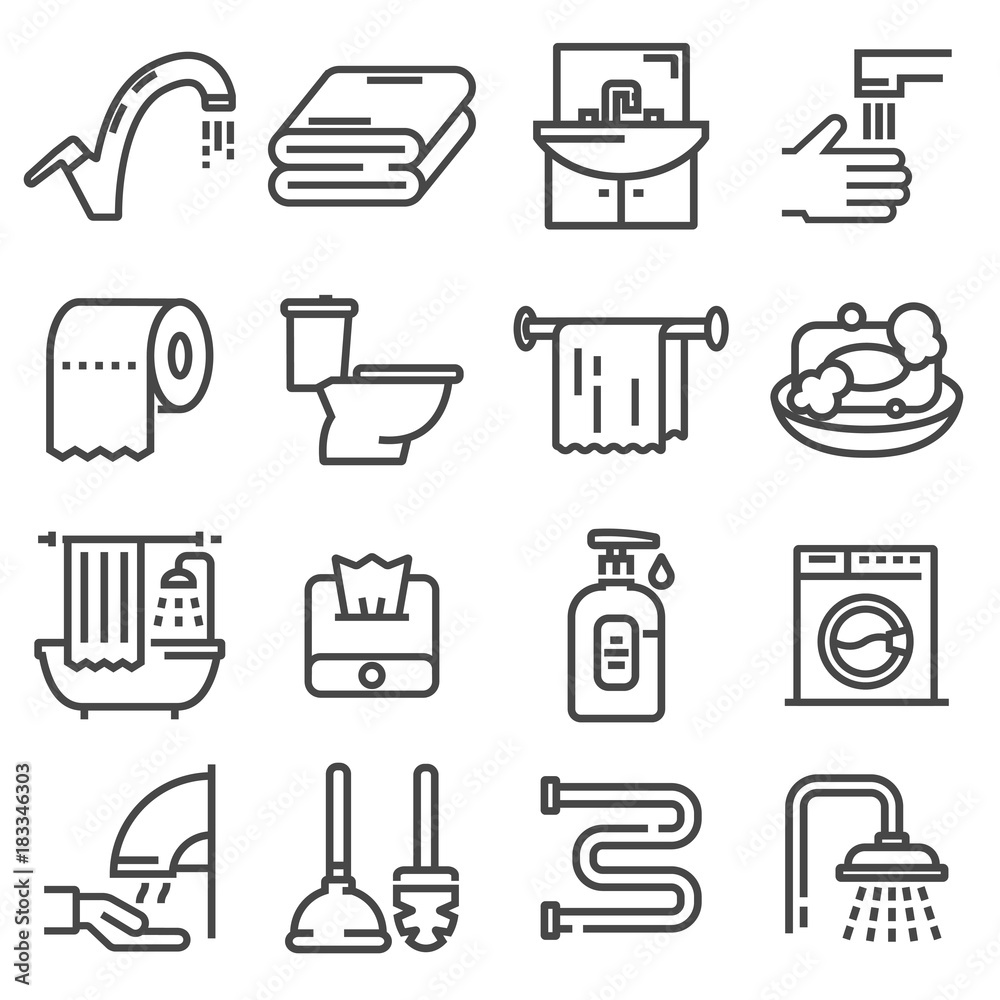 Line set of icons - bathroom.