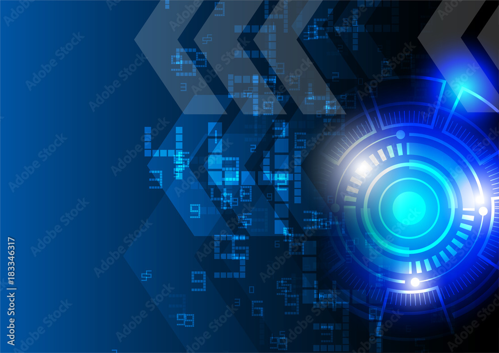 Bright blue hitech interface with arrow icons and digits Bright blue hitech interface with arrow icons and digits