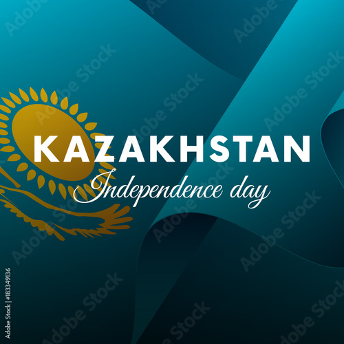 Banner or poster of Kazakhstan independence day celebration. Waving flag. Vector illustration.