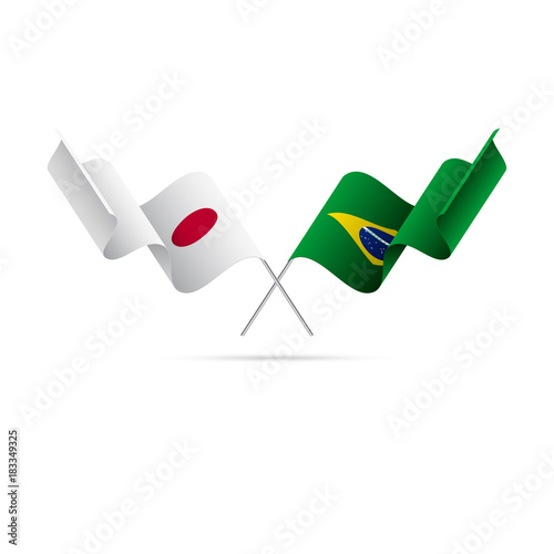 Japan and Brazil flags crossed. Vector illustration.
