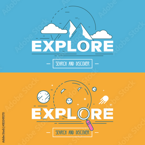 Modern vector illustration concepts of word explore. Thin line flat design banner for website and mobile website, easy to use and highly customizable.