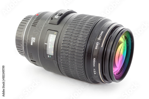 Black camera lens for DSLR