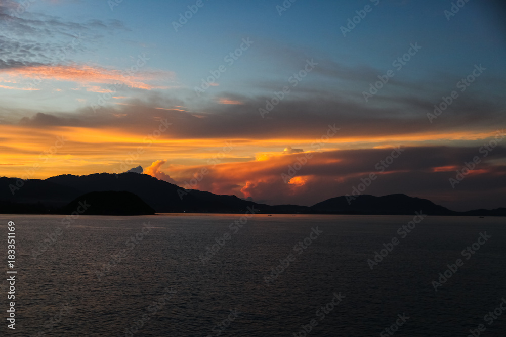 tranquil sunset seascape under colorful sky