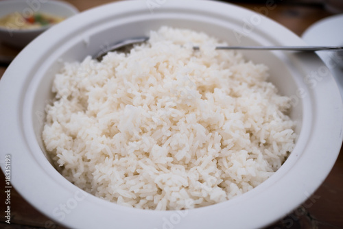 Cooked rice in pot