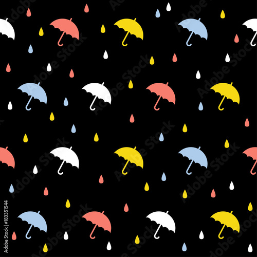 Abstract handmade umbrella and drop seamless pattern background. Childish handcrafted wallpaper for design card, baby nappy, diaper, scrapbook, holiday wrapping paper, textile, bag print, t shirt etc.