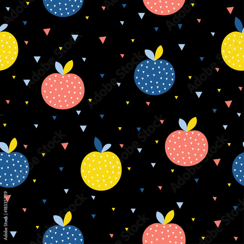 Abstract apple seamless pattern background. Childish handmade craft for design card, cafe menu, wallpaper, summer gift album, scrapbook, holiday wrapping paper, textile fabric, bag print, t shirt etc.