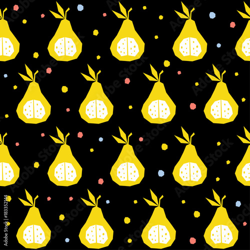 Abstract pear seamless pattern background. Childish handmade pear for design card, cafe menu, wallpaper, summer gift album, scrapbook, holiday wrapping paper, textile fabric, bag print, t-shirt etc.