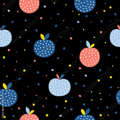 Abstract apple seamless pattern background. Childish handmade pear for design card, cafe menu, wallpaper, summer gift album, scrapbook, holiday wrapping paper, textile fabric, bag print, t shirt etc.