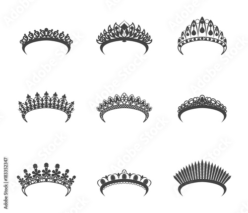 Cartoon Silhouette Black Tiara Set. Vector