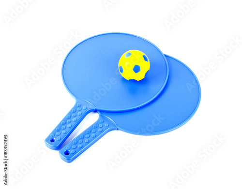 Beach tennis rackets with ball  isolated on a white background. photo