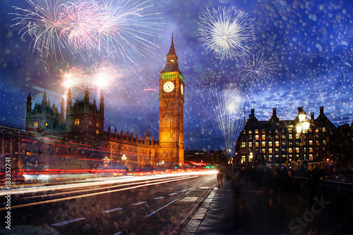 Photography explosive fireworks display fills the sky around Big Ben