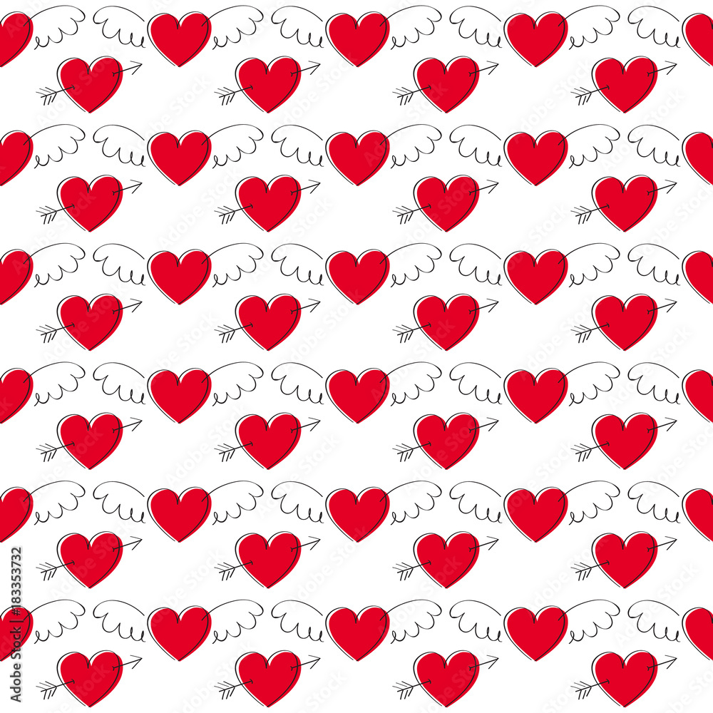 Valentine's day hearts seamless pattern. Doodle style.