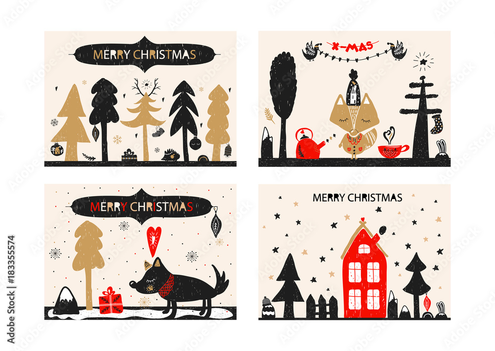 Christmas a festive collection of postcards in hand drawn style