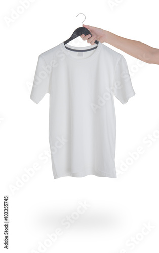 Set blank t-shirt on wooden table