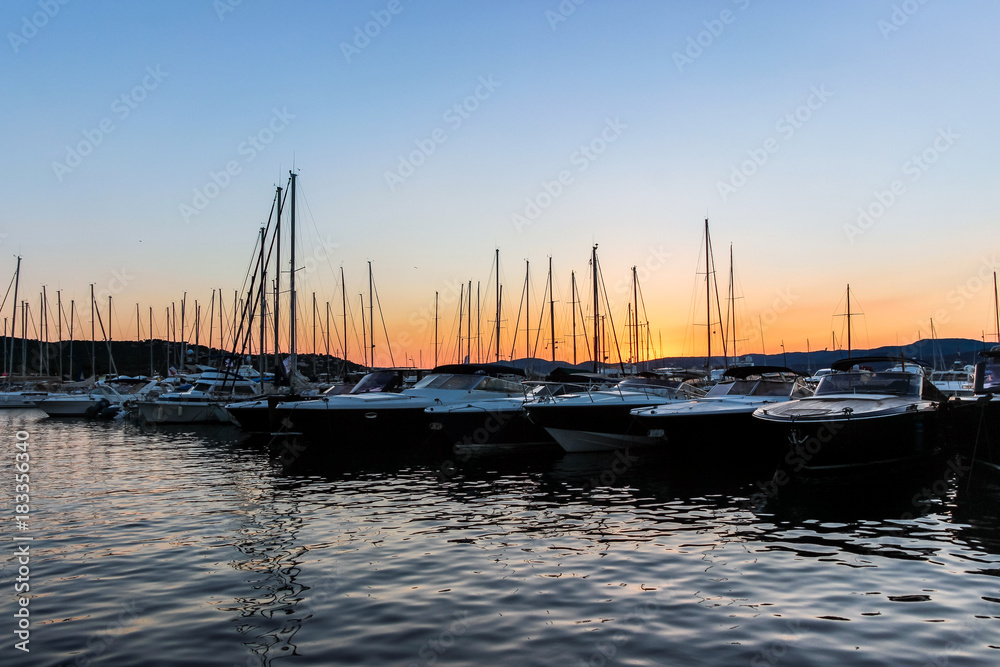 yachts in harbour at sunset in Saint Tropez	