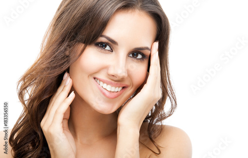 Portrait of beautiful woman, on white