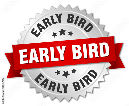 early bird round isolated silver badge