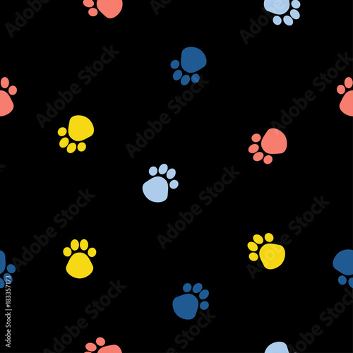 Abstract dog paw seamless pattern background. Childish simple hand drawn art for design card, veterinarian office wallpaper, album, scrapbook, holiday wrapping paper, bag print, t shirt etc.