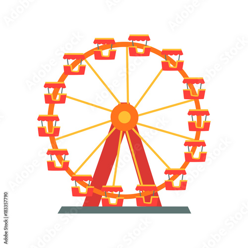 Colorful ferris wheel from amusement park. Entertainment element for family fun. Attraction symbol. Flat vector design for flyer, poster or banner