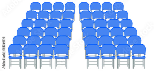 Group of red plastic chairs with flat and solid color design.