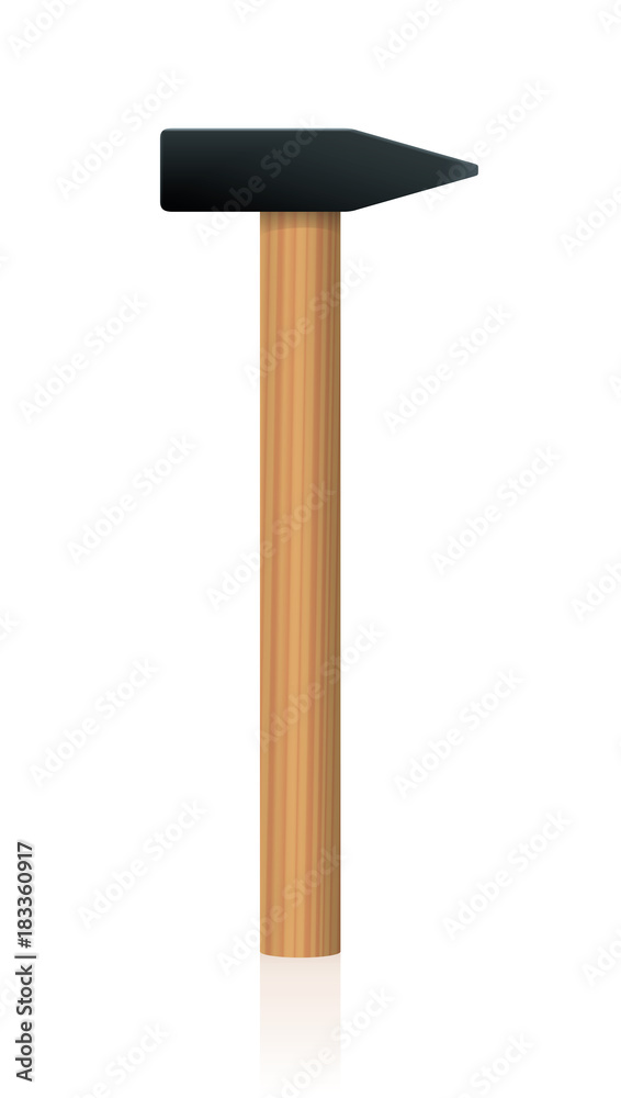 Hammer - upright standing basic hand tool with wooden handle and black iron head - isolated vector illustration on white background. Hammer - upright standing basic hand tool with wooden handle and black iron head - isolated vector illustration on white background.